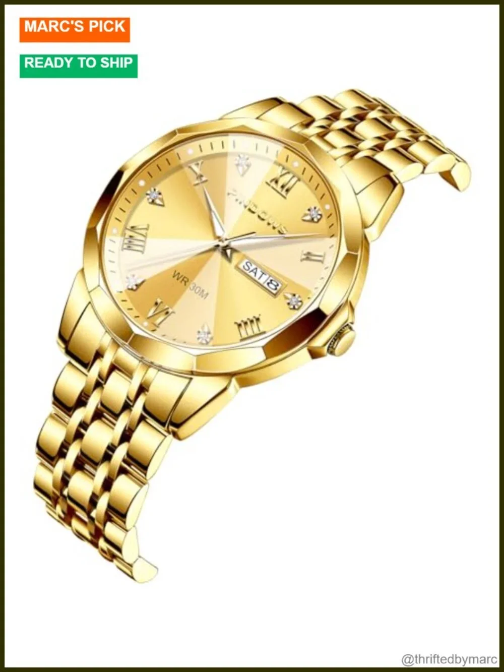 Men's Classic Quartz Watch Stainless Steel Diamond Dial Day-Date Luminous Hands